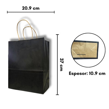 🔥 Pack de 10 Bolsas de Papel Kraft Color Negro – Resistentes, Ecológicas y Elegantes 🖤