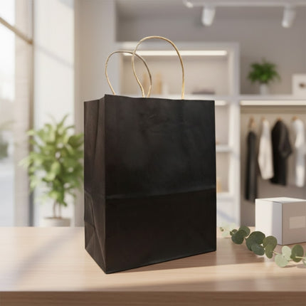 🔥 Pack de 10 Bolsas de Papel Kraft Color Negro – Resistentes, Ecológicas y Elegantes 🖤