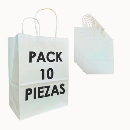 🔥 Pack de 10 Bolsas de Papel Kraft Color Blanco – Resistentes, Ecológicas y Elegantes 🤍