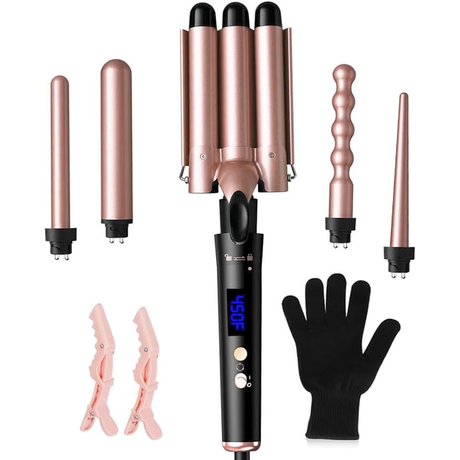 Rizadora Multifuncional 5 en 1 con Barriles de Cerámica Intercambiables