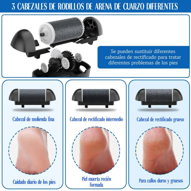 Quita Callos Eléctrico para Pies con 3 Rodillos y 3 Velocidades