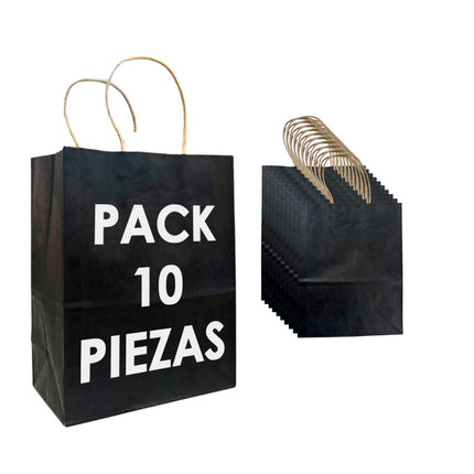 🔥 Pack de 10 Bolsas de Papel Kraft Color Negro – Resistentes, Ecológicas y Elegantes 🖤