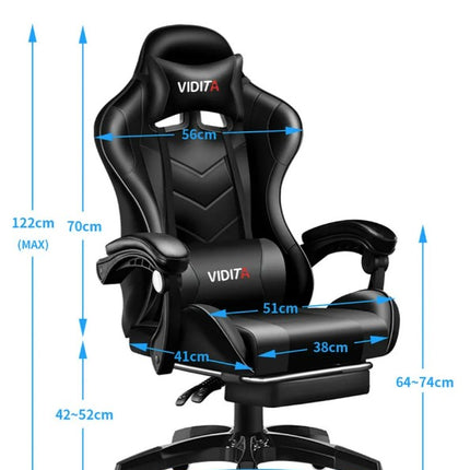 Silla Gamer Vidita Ergonómica Negra de Poliuretano con Soporte Lumbar