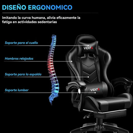 Silla Gamer Vidita Ergonómica Negra de Poliuretano con Soporte Lumbar