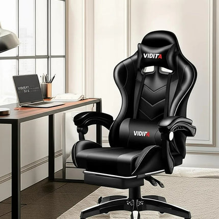 Silla Gamer Vidita Ergonómica Negra de Poliuretano con Soporte Lumbar