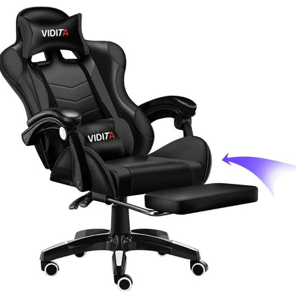Silla Gamer Vidita Ergonómica Negra de Poliuretano con Soporte Lumbar