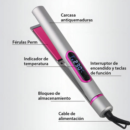 Plancha de Pelo Profesional 2 en 1 con Pantalla LED de Alta Temperatura