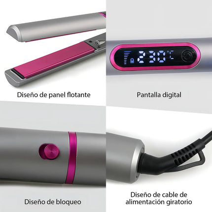 Plancha de Pelo Profesional 2 en 1 con Pantalla LED de Alta Temperatura