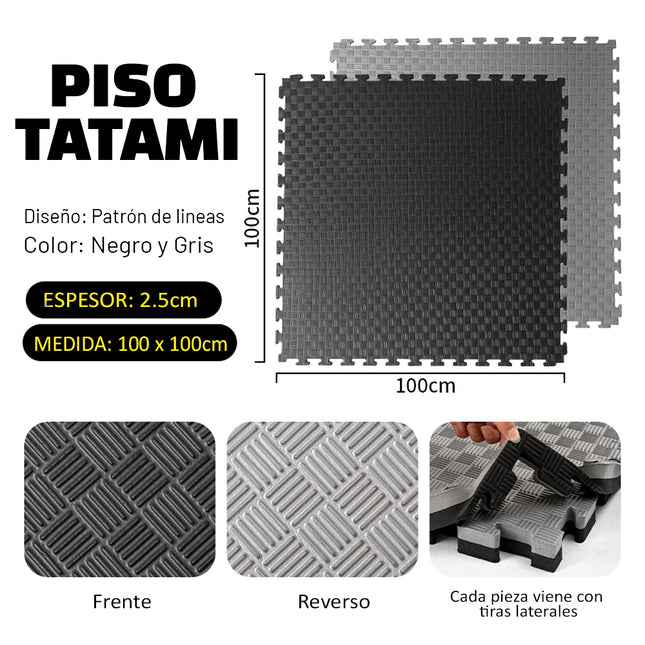 Piso Tatami goma Eva 2.5cm Reversible Negro/Gris