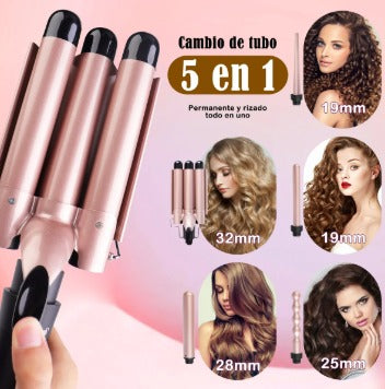 Rizadora Multifuncional 5 en 1 con Barriles de Cerámica Intercambiables