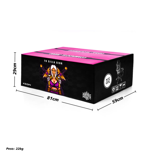 Silla Gamer Ergonómica RAVEN XION 135° con Masajeador Lumbar & Posapies Rosa