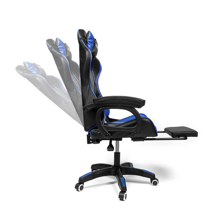 Silla Gamer Ergonómica RAVEN XION 135° con Masajeador Lumbar & Posapies Azul