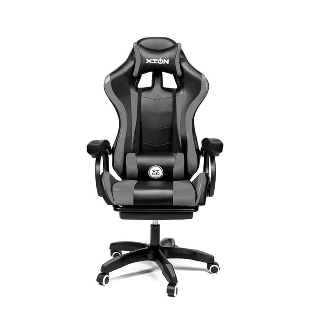 Silla Gamer Ergonómica RAVEN XION 135° con Masajeador Lumbar & Posapies Gris