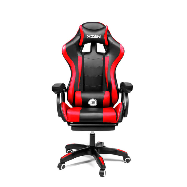 Silla Gamer Ergonómica RAVEN XION 135° con Masajeador Lumbar & Posapies Rojo