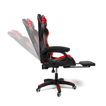 Silla Gamer Ergonómica RAVEN XION 135° con Masajeador Lumbar & Posapies Rojo