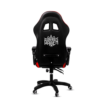 Silla Gamer Ergonómica RAVEN XION 135° con Masajeador Lumbar & Posapies Rojo